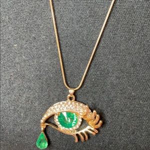NWT 24” gold and emerald evil eye necklace
